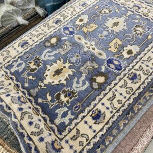 Royal Azure Heritage Hand-Tufted Wool Carpet | Premium Floral Designer Rug for Living Room